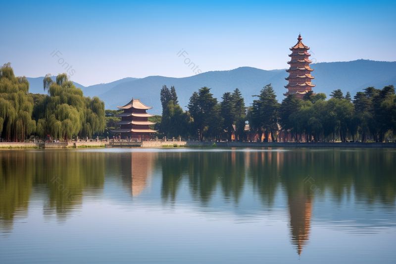 云南大理春天户外自然风景古建筑寺庙,高清,摄影图,摄影图片,图片大全,摄影图免费下载